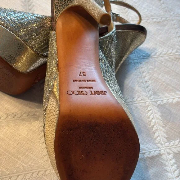 Jimmy Choo Champagne /Gold PlatformGlitter Shoes-